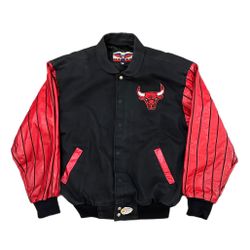 Vintage 90s Chicago Bulls Jeff Hamilton Leather Wool Coat Jacket L Large Jordan