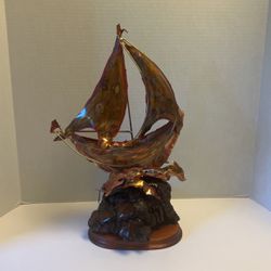 MCM Brutalist Copper Ship Sculpture 