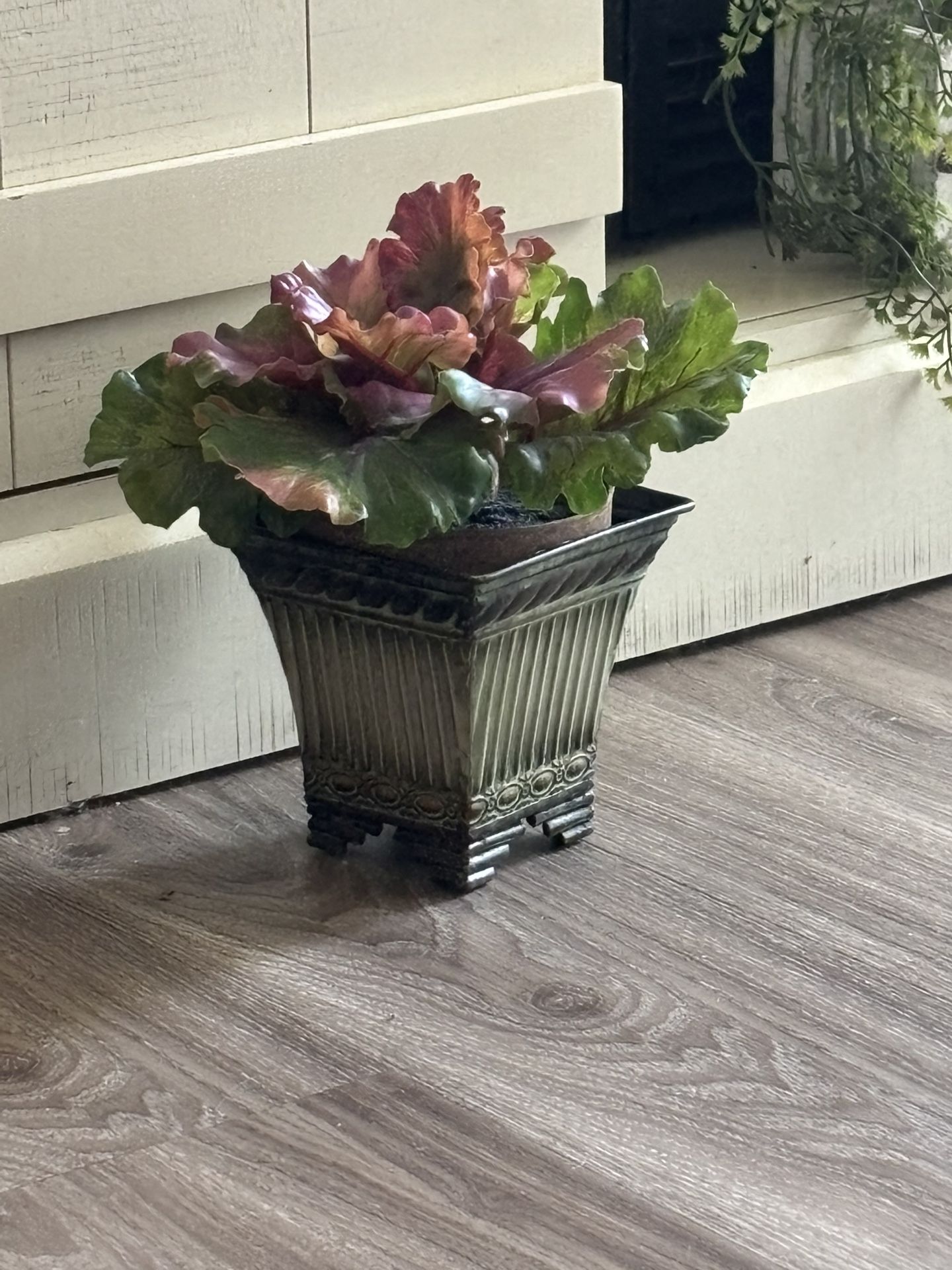 Artificial Cabbage Flower In Metal Pot