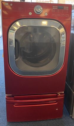 Red LG Front Load Style Electric Dryer on Pedestal (6-0039)