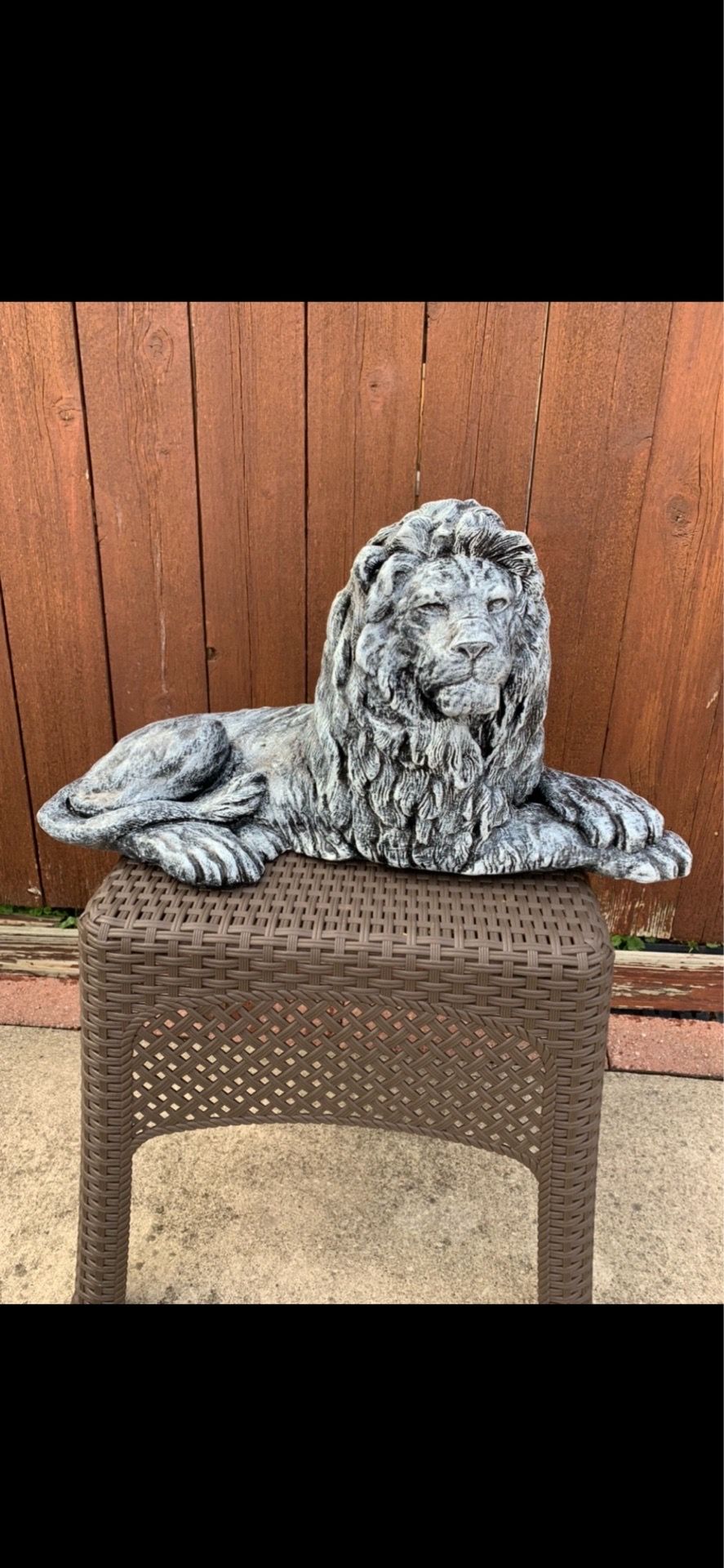 Stone colored garden lion statue