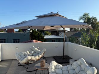 10x10 Cantilever Patio Umbrella – Beige Double Canopy