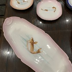 Rare Antique Elite Limoges Fish Platter and Plates
