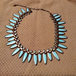 Vtg 1960's Artist Signed Copper/Turquoise Enamel Necklace 
