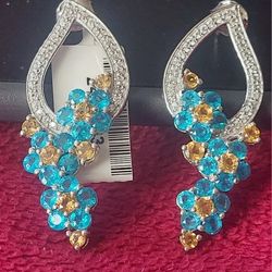 APATITE gemstone Flower Earrings Citrine, Zircon Brand New