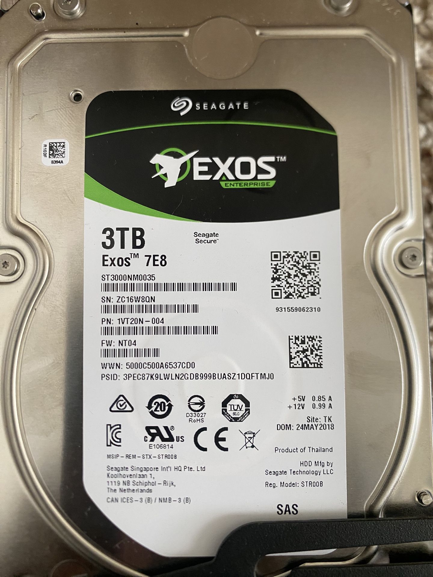 Lot of 20 Seagate Exos 3TB 7E8 Enterprise SAS 3.5” Hard Drives (ST3000NM0035)