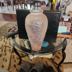 Vintage Pink Carnival And Satin Butterfly Vase