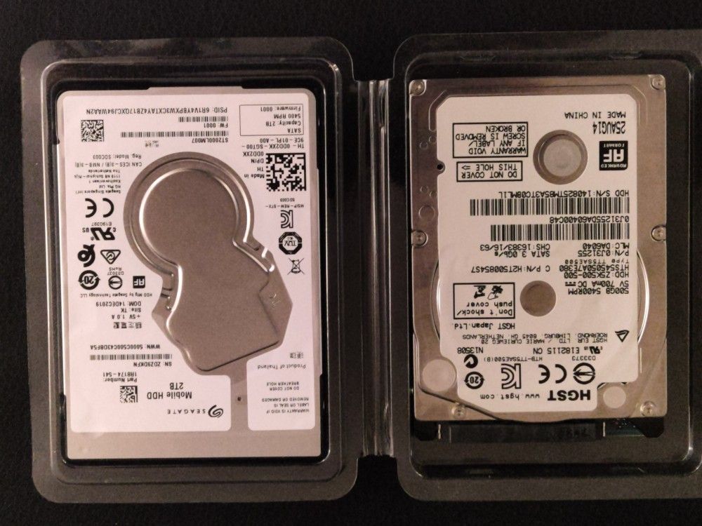 1X 2TB and 1X 500 Gb Laptop Hard Drive