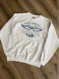 Harley Davidson white crewneck sweatshirt  -blue accents -made in USA    #biker #motorcycle #vintage #2000s #y2k