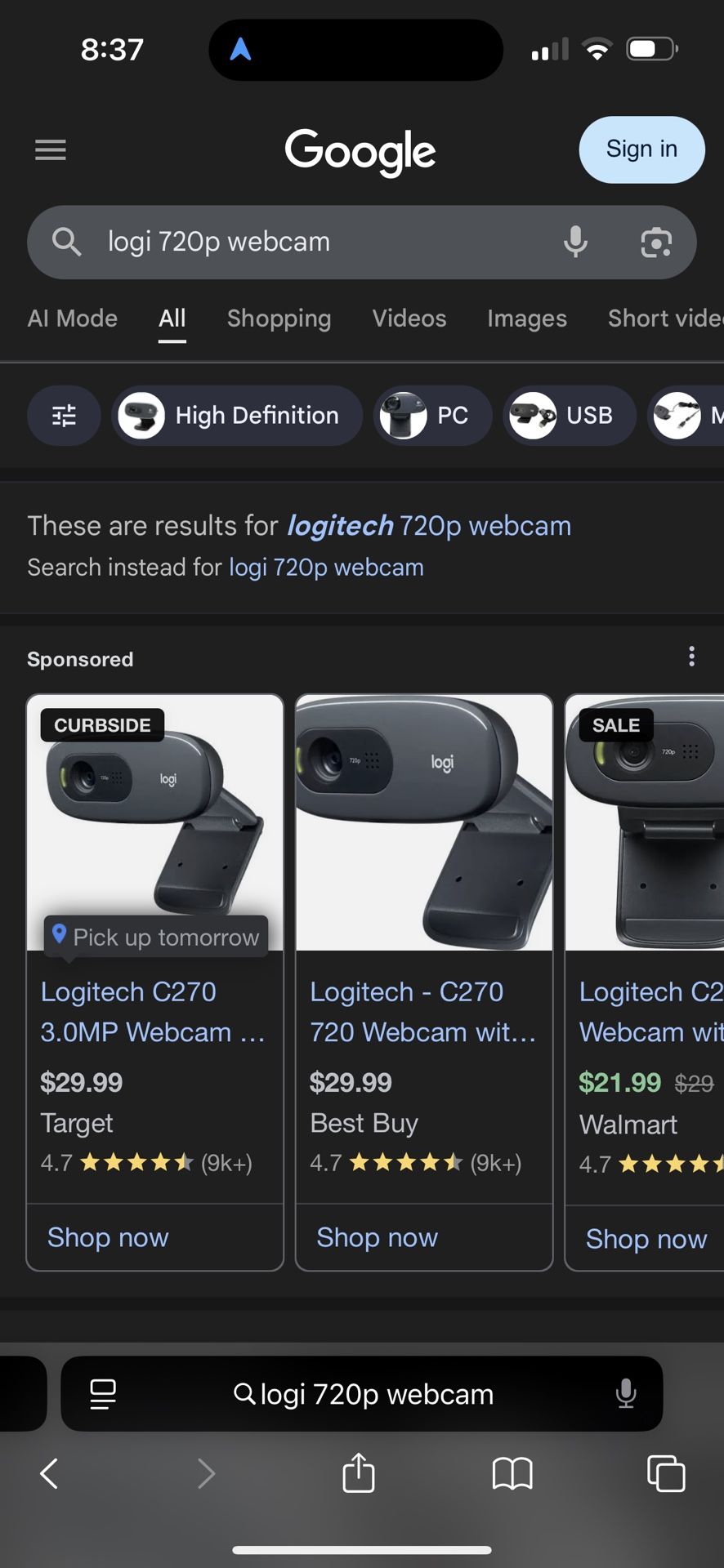 Logitech 720p Webcam