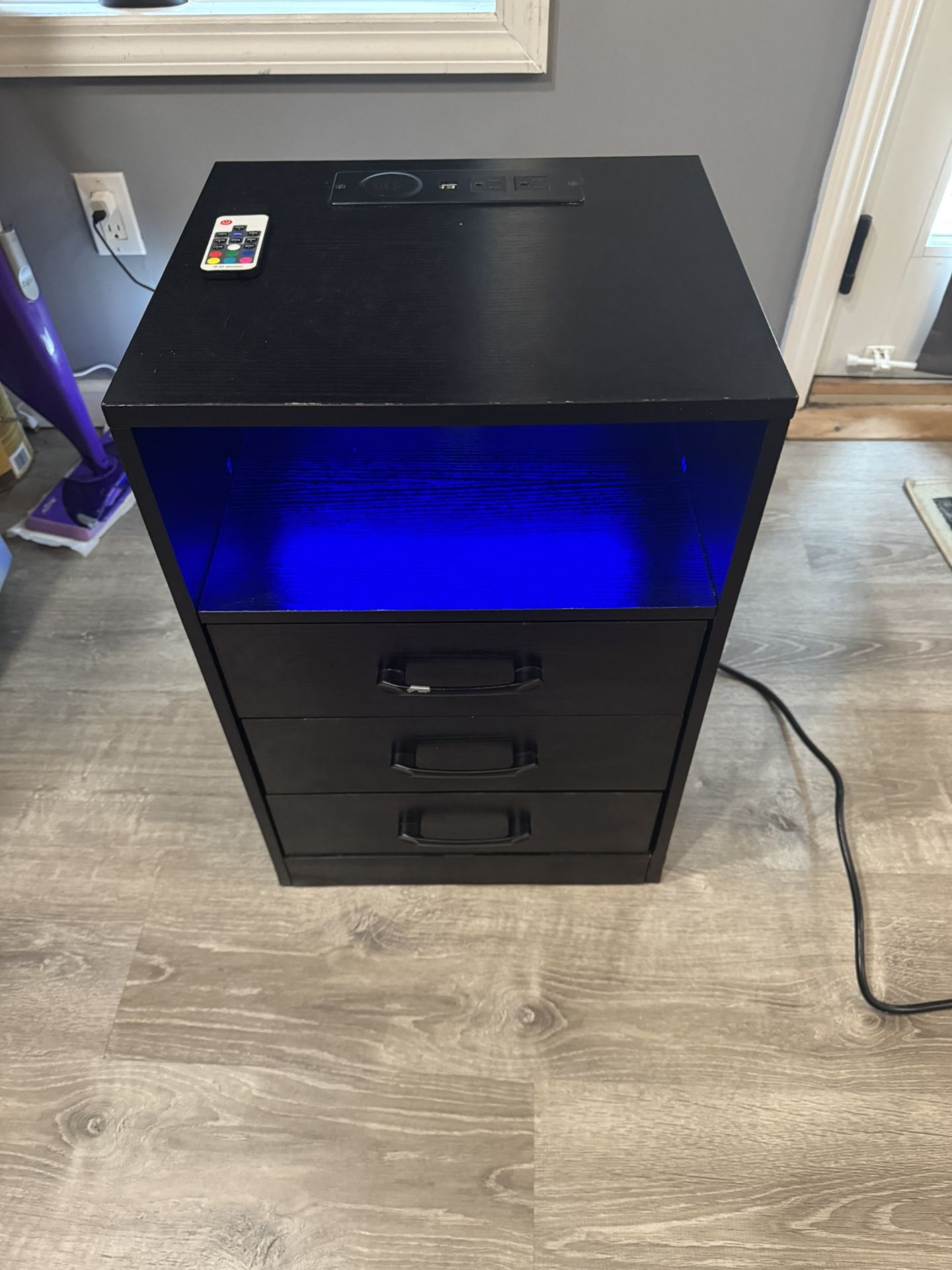 Nightstand with LED Lighting, Wireless Charging & USB Charging Station!