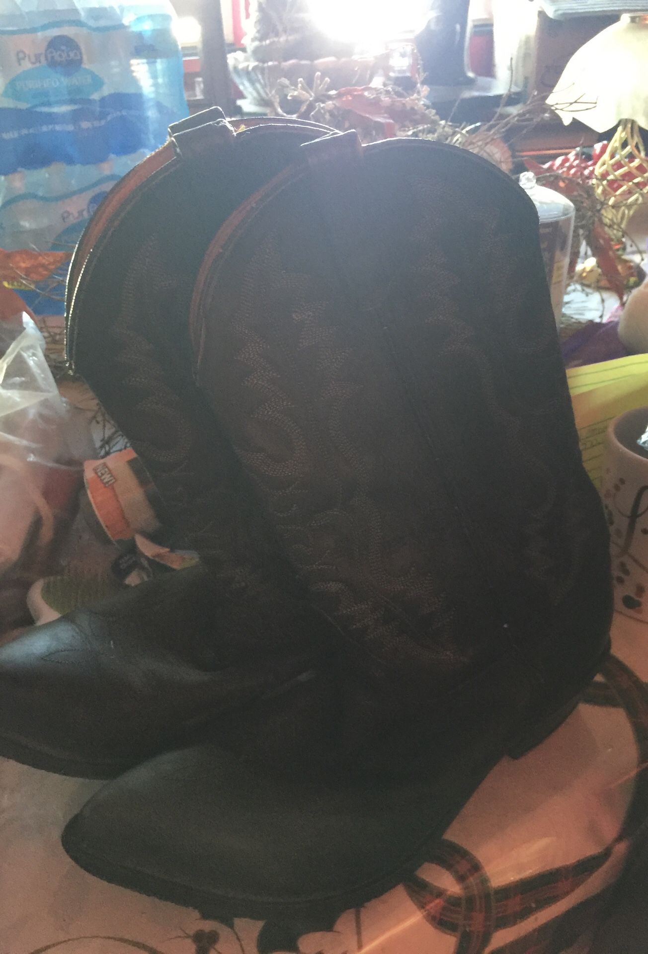 Black leather Cowboy Boots