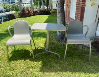 Grey Metal Patio Bistro Set (Table + 2 Chairs) - Great Condition!