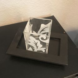 Frosted Glass Candle Holder With Black Tray