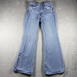 Levi’s Premium 70s High Flare Jeans Women’s Size 28 Blue Distress Big E #2231