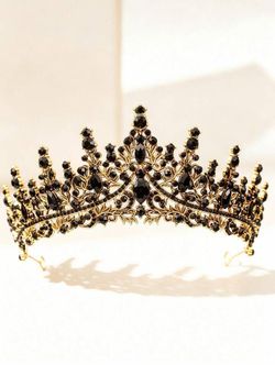 Black and gold tiara with black rhinestones and gold filigree