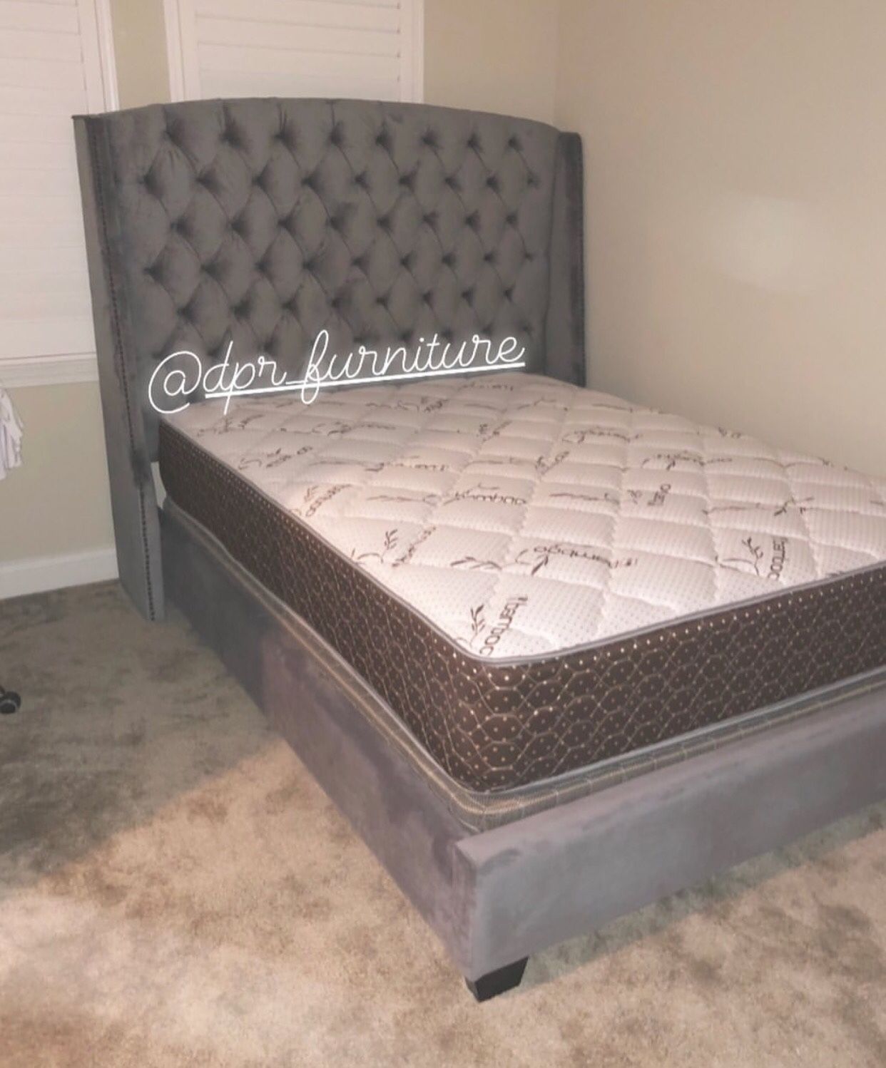 Queen & King Size Gray Velvet Bed with mattress Set !