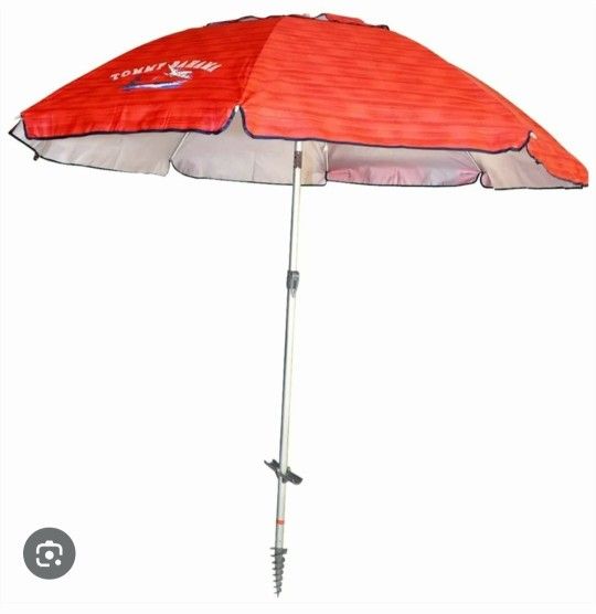 Tommy Bahama Sand Anchor 7 feet Beach Umbrella With Tilt and Telescoping Pole- Red