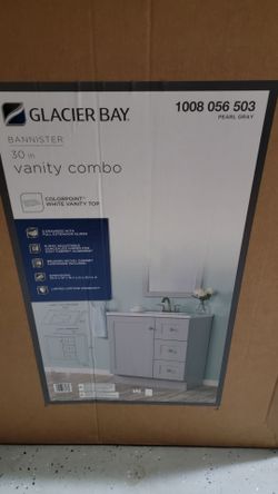 Bannister 31 in. Single Sink Pearl Gray Freestanding Bath Vanity with Granite-Look Colorpoint White Cultured Marble Top