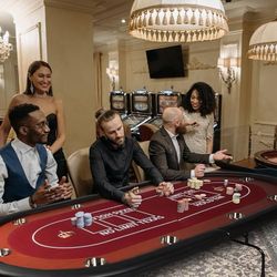 91" Extra Large Foldable Poker Table for 10 Players - Texas Blackjack & Holdem Wood Grain Board Game Table - Large Casino Table with 10 Stainless Stee