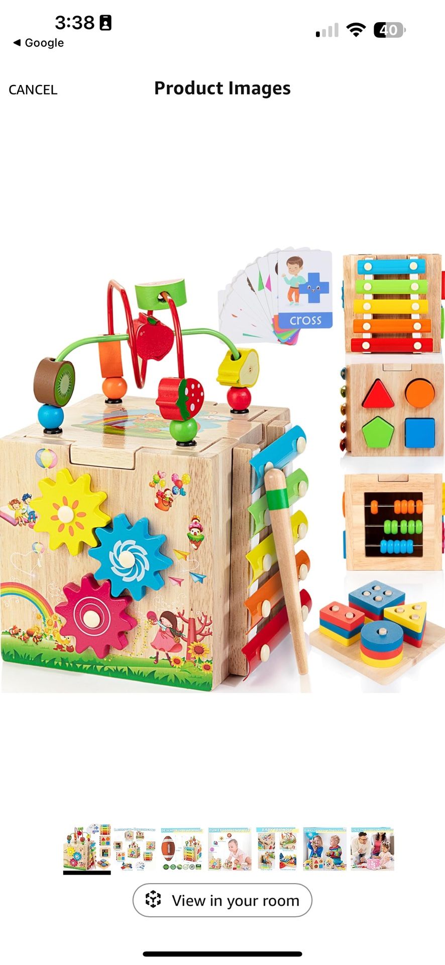 Bravmate Wooden Activity Cube, 8-in-1 Wooden Montessori Learning Toys for 18 M+