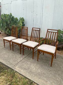 Set of Four Vintage Mid Century Modern Solid Wood Dining Chairs