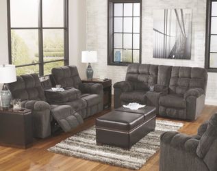 Acieona Reclining Loveseat with Console & Reclining Sofa with Drop Down Table Set