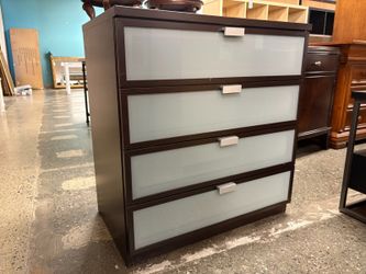 IKEA Hopen Espresso 4-Drawer Frosted Glass Front Bachelor Chest