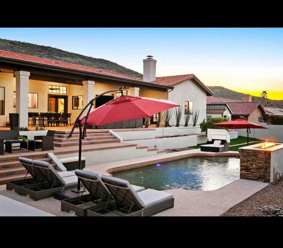 Hampton Bay 11 ft. Cantilever Solar LED Offset Outdoor Patio Umbrella in Chili Red - NEW in Box With Delivery