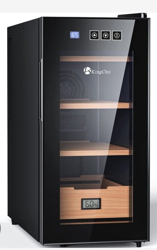 KingChii 26L Electric Cigar Humidor Cooling, Heating & Humidity Control System, Electronic Humidor Cabinet with Spanish Cedar Wood Shelves & Hygromete