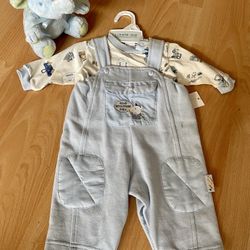 New 3 Mth Infant Boy 3pc Outfit With New Plush Elephant Rattle & Gift Incl