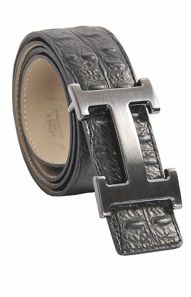 Men's Hermes Crocodile Belt With Silver Engraved Buckle Adjustable