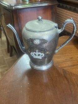 Antique Silverplate Rhinestone Crown Teapot 