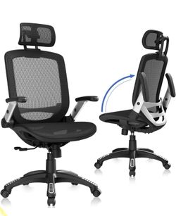 GABRYLLY Ergonomic Office Chair, High Back Home Desk Chair with Headrest, Flip-Up Arms, 90-120° Tilt Lock and Wide Cushion, Big and Tall Mesh Chairs f