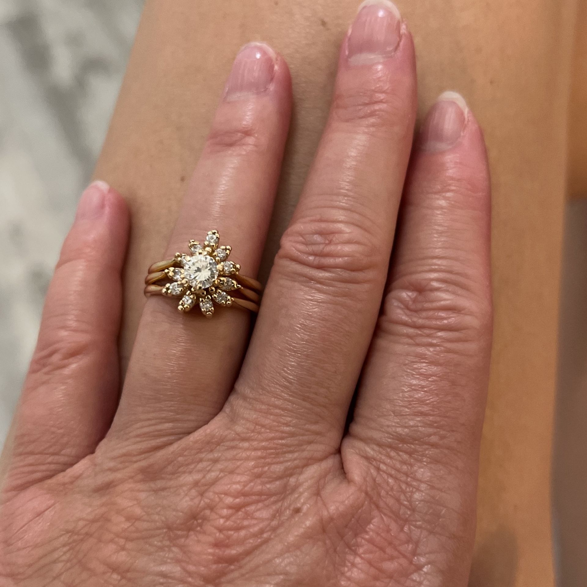14K Yellow Gold Diamond Insert Engagement and Wedding Ring