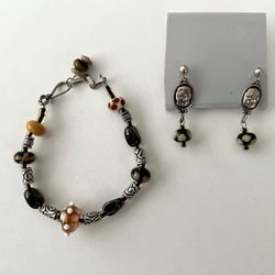 Matching Decorative Art Glass Bracelet and Earrings — Never Used