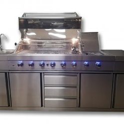 Outdoor Kitchen 8 Burner Stainless Steel Grill Island w/ Sink