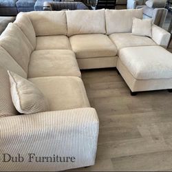 Cream Tan comfy sectional w/ ottoman