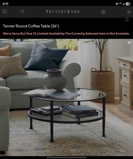 Pottery Barn Tanner Glass Round Coffee Table