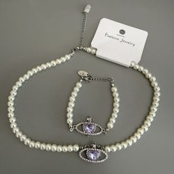 Women’s Purple Heart shaped with pearl jewelry set