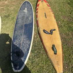 2 Surfboards Funboard + Vintage Longboard w/ DaKine Handles 