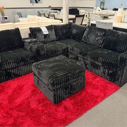 Black Sofa Sectional w/ Free Ottoman