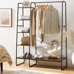 Close rack, rustic wood finish five tier