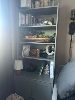 Gray Bookcase with Cabinet Storage