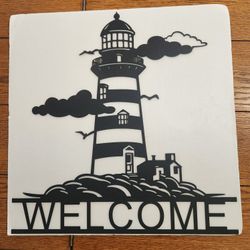 Lighthouse Welcome Metal Sign 16in×15.5in Approximately 