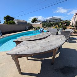 Wooden table. Farmhouse Curved, Umbrella Hole. 