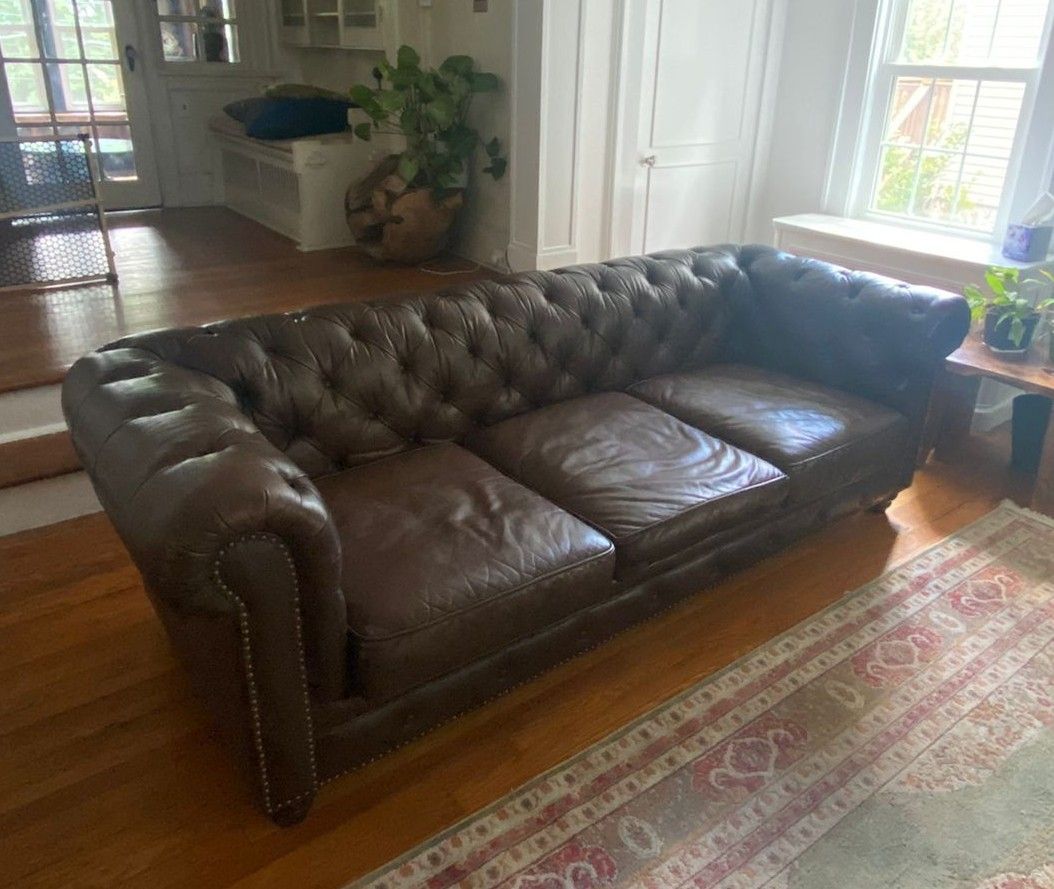 Brown Leather Oversized Winchester Sofa And Chair