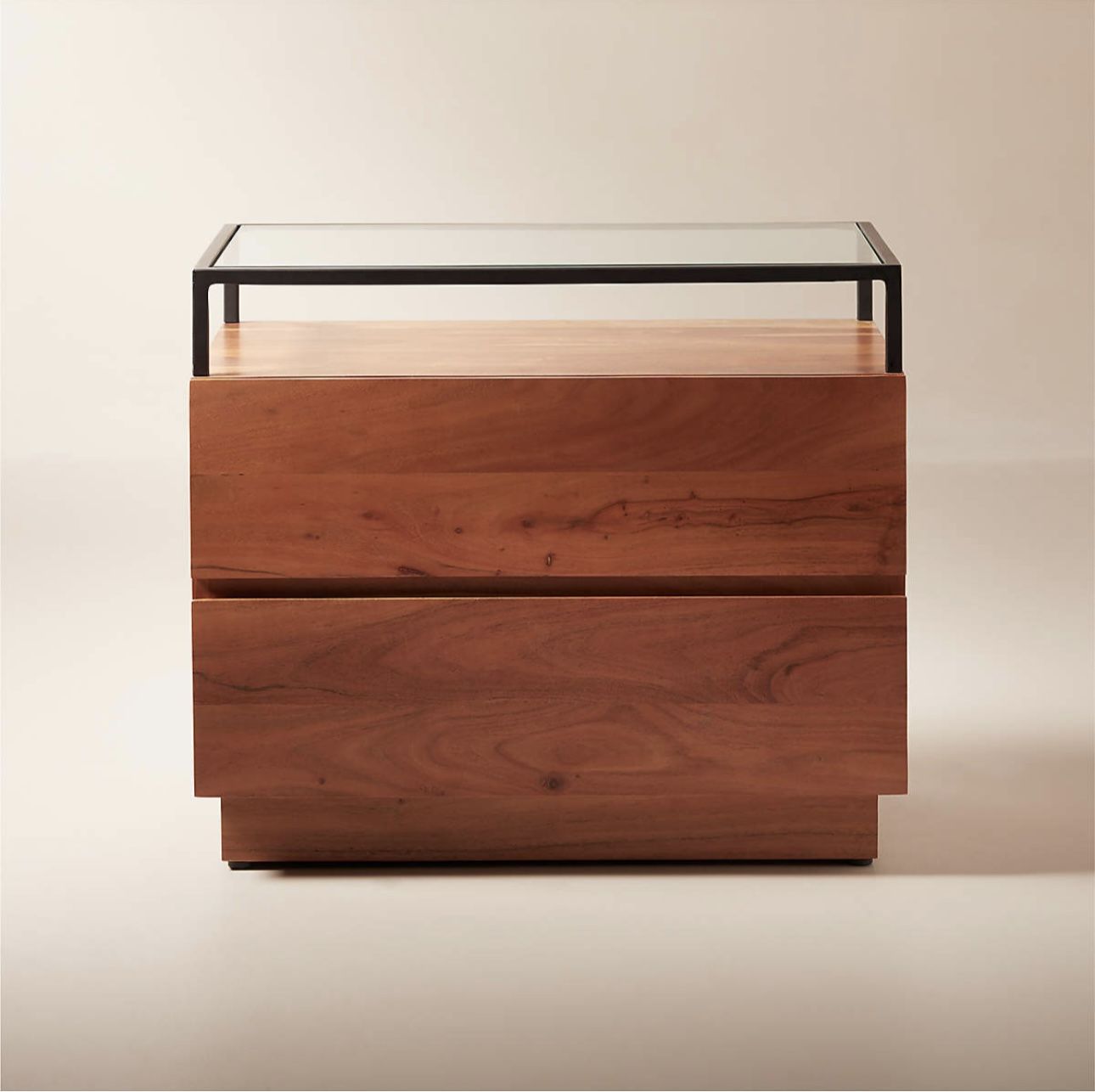 CB2 Lawson 2-Drawer Wood Nightstand With Glass Top