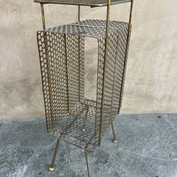 Vtg MCM BRASS Metal Mesh Telephone Stand Phone Book, Magazine, Plant, LP Records