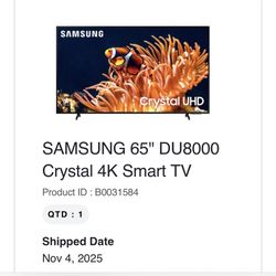 Samsung 65” DU8000 Crystal 4k Smart TV